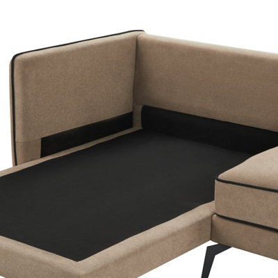 Corner Sofa 3 Seater ALTAN Fabric Light Brown Right Hand