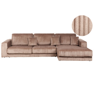 Corner Sofa 4 Seater LOFOTEN Corduroy Light Brown Left Hand