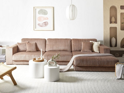 Corner Sofa 4 Seater LOFOTEN Corduroy Light Brown Left Hand