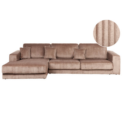 Corner Sofa 4 Seater LOFOTEN Corduroy Light Brown Right Hand