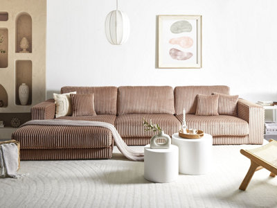 Corner Sofa 4 Seater LOFOTEN Corduroy Light Brown Right Hand