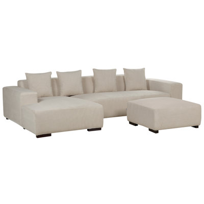 Corner Sofa 4 Seater LUNGO Corduroy Beige with Ottoman Right Hand
