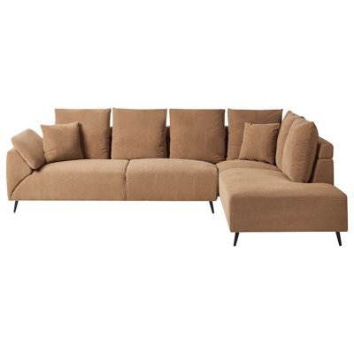 Corner Sofa 4 Seater LUNNER Corduroy Brown Left Hand