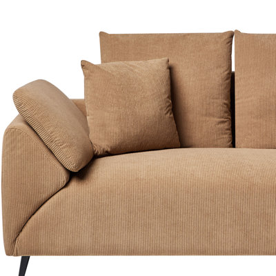 Corner Sofa 4 Seater LUNNER Corduroy Brown Left Hand