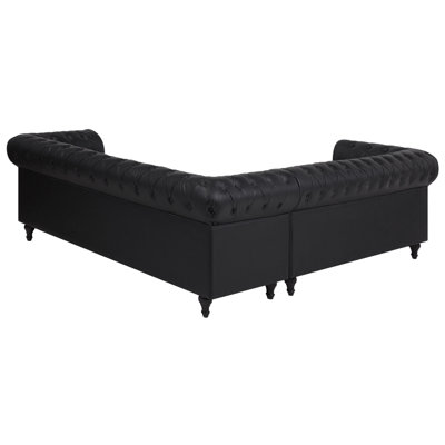 Corner Sofa 6 Seater CHESTERFIELD Faux Leather Black Left Hand