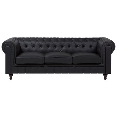 Corner Sofa 6 Seater CHESTERFIELD Faux Leather Black Left Hand