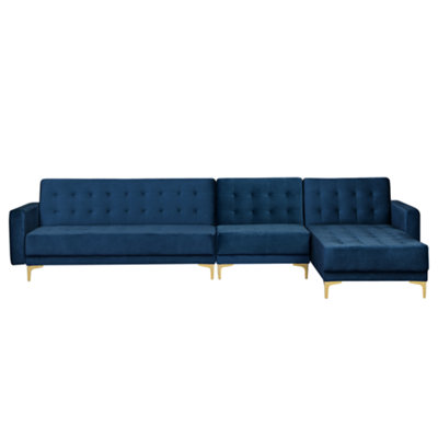 Corner Sofa ABERDEEN Navy Blue Velvet Left Hand