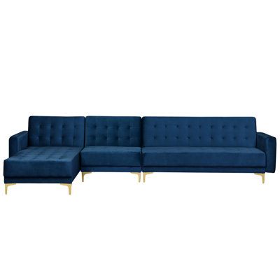 Corner Sofa ABERDEEN Navy Blue Velvet Right Hand