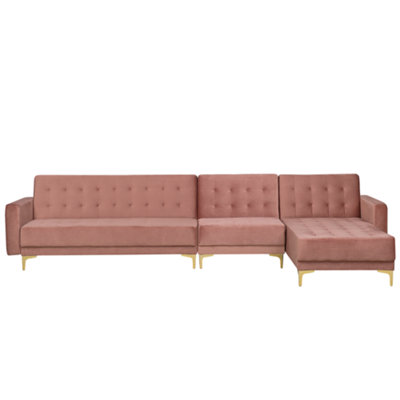 Corner Sofa ABERDEEN Pink Velvet Left Hand