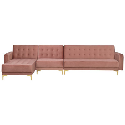 Corner Sofa ABERDEEN Pink Velvet Right Hand