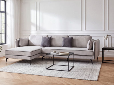 Corner Sofa ALTAN Velvet Light Grey 3 Seater Right Hand