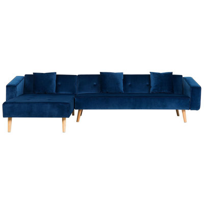 Corner Sofa Bed 4 Seater VADSO Velvet Navy Blue Right Hand