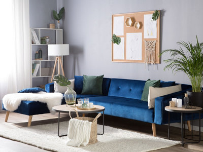 Corner Sofa Bed 4 Seater VADSO Velvet Navy Blue Right Hand