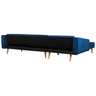 Corner Sofa Bed 4 Seater VADSO Velvet Navy Blue Right Hand
