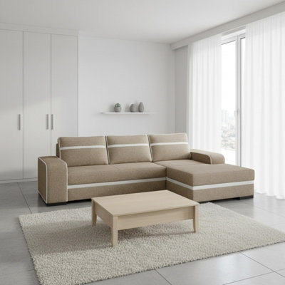 Corner sofa bed FINN with storage container wooden frame sinuous spring ...