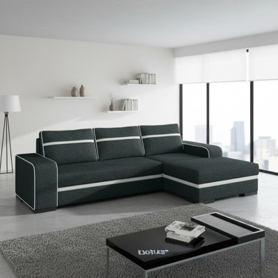 Corner sofa bed FINN with storage container wooden frame sinuous spring ...