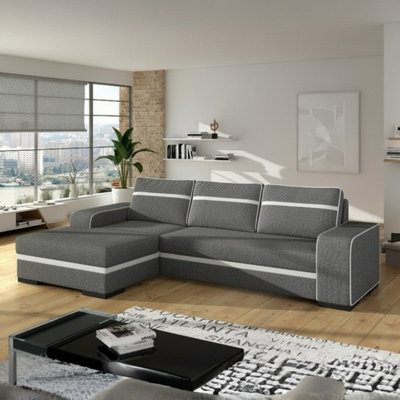 Corner sofa bed FINN with storage container wooden frame sinuous spring ...