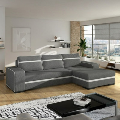 Corner sofa bed FINN with storage container wooden frame sinuous spring ...