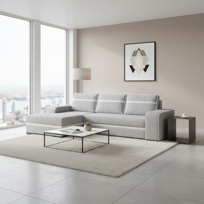Corner sofa bed FINN with storage container wooden frame sinuous spring ...