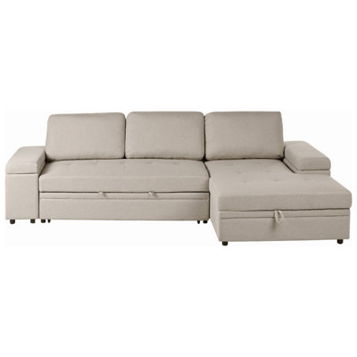 Corner Sofa Bed HRISEY Faux Linen Beige Left Hand