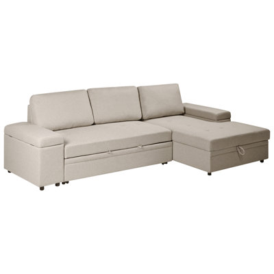 Corner Sofa Bed HRISEY Faux Linen Beige Left Hand