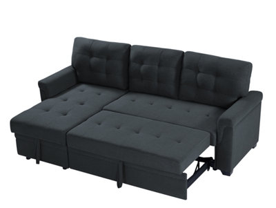 Corner Sofa Bed, L-Shaped Corner Sofa Bed with Storage, Settee Sleep Reversible Storage Chaise - Linen Dark Gray