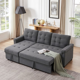 Corner Sofa Bed, L-Shaped Corner Sofa Bed with Storage, Settee Sleep Reversible Storage Chaise - Linen Light Gray