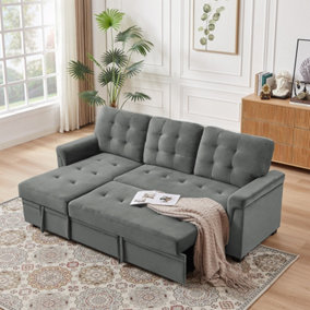 Corner Sofa Bed, L-Shaped Corner Sofa Bed with Storage, Settee Sleep Reversible Storage Chaise - Velvet Gray