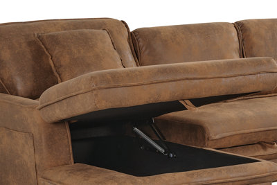 Corner Sofa Bed Right Hand Facing in Faux Leather Suede Brown