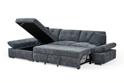 Corner Sofa Bed with Storage Chenille Fabric Pull Out Sleeper Chaise Sofa