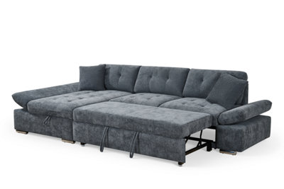 Corner Sofa Bed with Storage Chenille Fabric Pull Out Sleeper Chaise Sofa