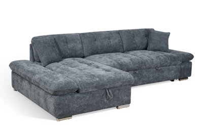 Corner Sofa Bed with Storage Chenille Fabric Pull Out Sleeper Chaise Sofa