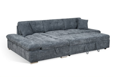 Corner Sofa Bed with Storage Chenille Fabric Pull Out Sleeper Chaise Sofa