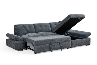 Corner Sofa Bed with Storage Chenille Fabric Pull Out Sleeper Chaise Sofa