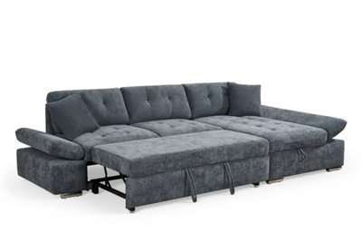 Corner Sofa Bed with Storage Chenille Fabric Pull Out Sleeper Chaise Sofa