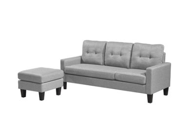 Corner Sofa Fabric Sectional Sofa with Ottoman L-shaped  Light Grey Sofa Couch Reversible 3-Seater