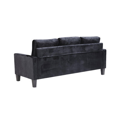 Corner Sofa Velvet Sectional Sofa with Ottoman L-shaped  Black Sofa Couch Reversible 3-Seater