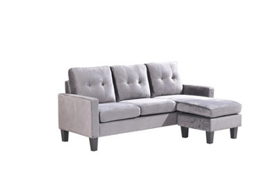 Corner Sofa Velvet Sectional Sofa with Ottoman L-shaped Grey Sofa Couch Reversible 3-Seater