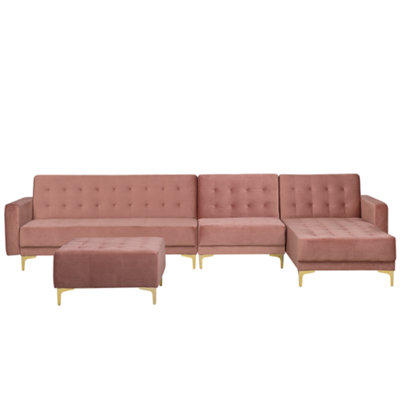 Corner Sofa with Ottoman ABERDEEN Pink Velvet Left Hand