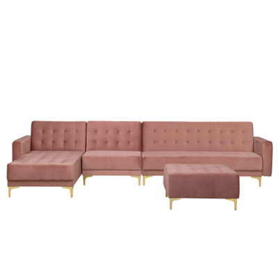 Corner Sofa with Ottoman ABERDEEN Pink Velvet Right Hand