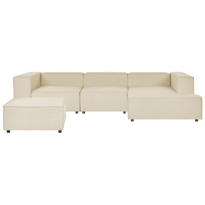 Corner Sofa with Ottoman APRICA Beige Fabric