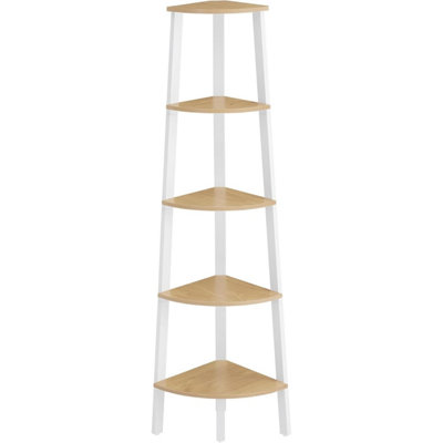 Corner Stand, 5-Level Ladder Style Display Shelf, Natural Oak and Matte ...