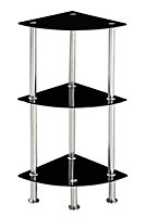 Corner Tempered Glass Tier Shelf Storage Unit with Chrome Stand