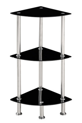 Corner Tempered Glass Tier Shelf Storage Unit with Chrome Stand