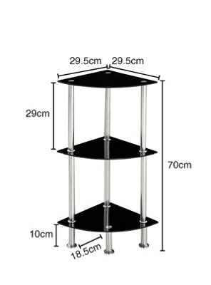 Corner Tempered Glass Tier Shelf Storage Unit with Chrome Stand