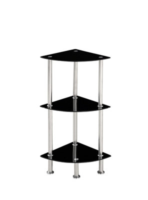 Corner Tempered Glass Tier Shelf Storage Unit with Chrome Stand