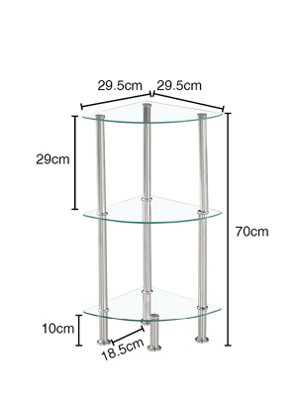 Corner Tempered Glass Tier Shelf Storage Unit with Chrome Stand