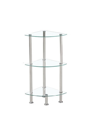 Corner Tempered Glass Tier Shelf Storage Unit with Chrome Stand