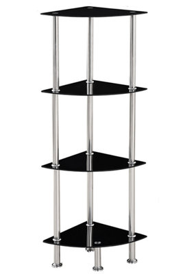 Corner Tempered Glass Tier Shelf Storage Unit with Chrome Stand