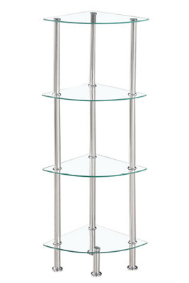 Corner Tempered Glass Tier Shelf Storage Unit with Chrome Stand